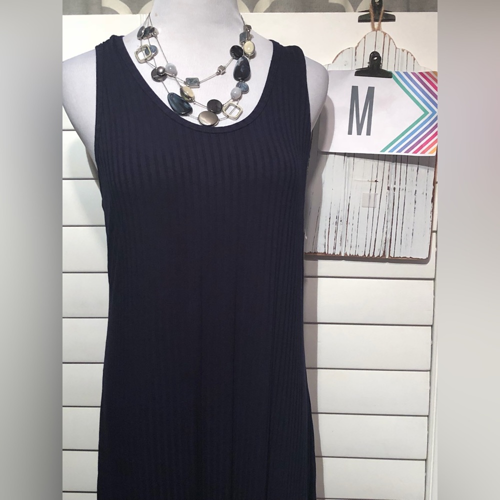 Women's Sleeveless Ribbed Navy Tank Dress
